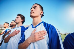 Soccer team reciting affirmation to boost mental toughness